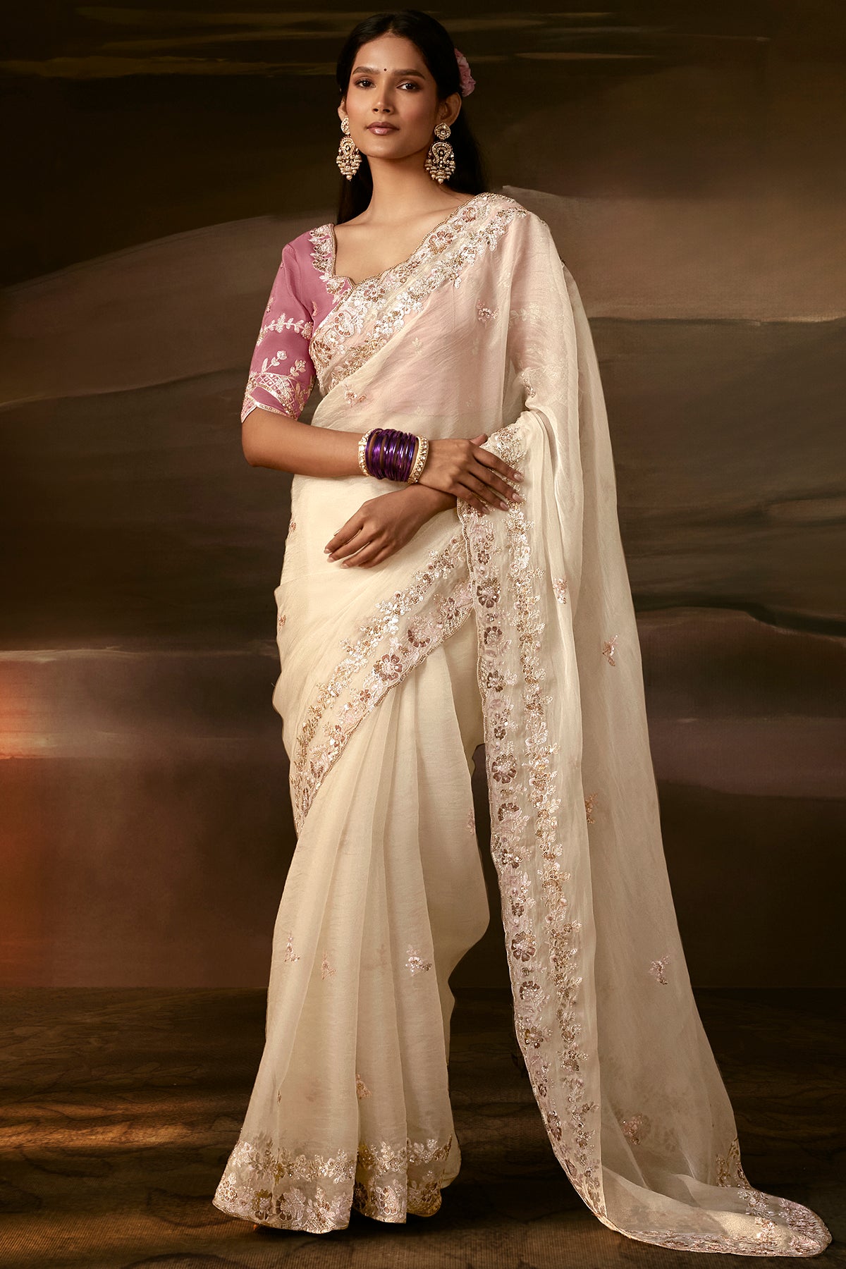 Ivory Saree with Blush Pink Blouse
