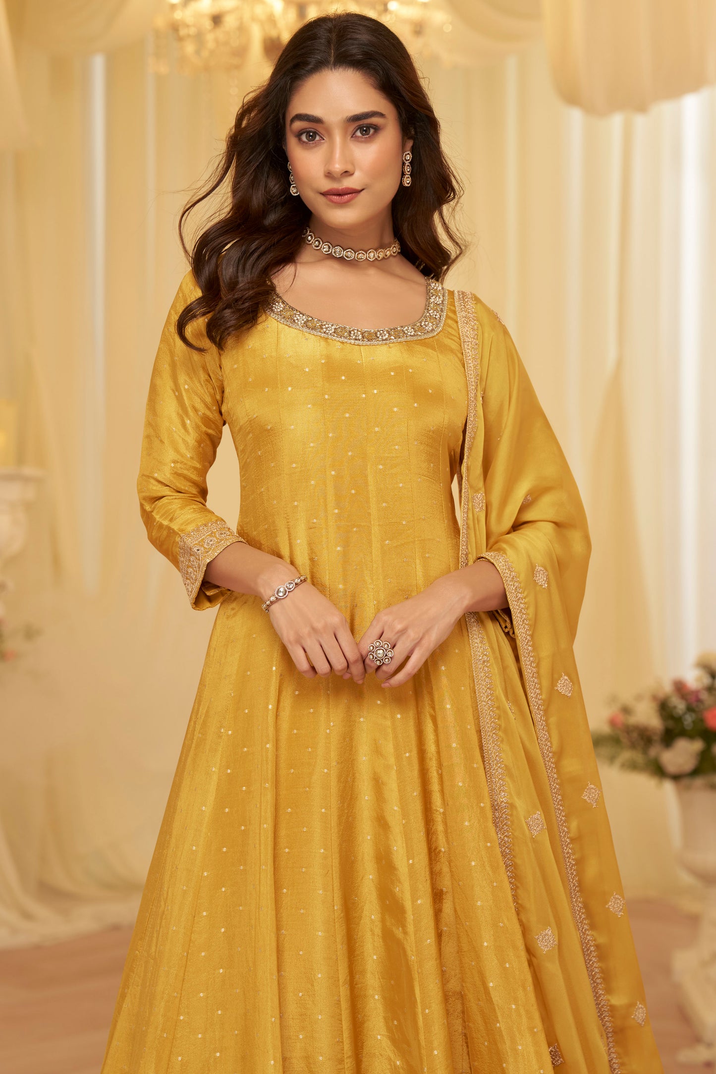 Aaradhna Yellow Anarkali Suit with Dupatta