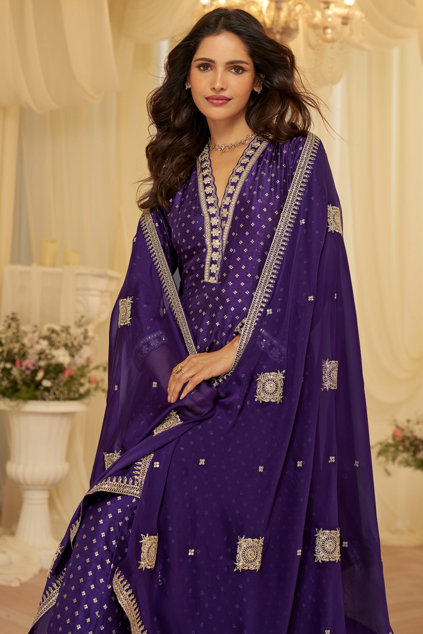 Purple Embroidered Anarkali Set with Dupatta