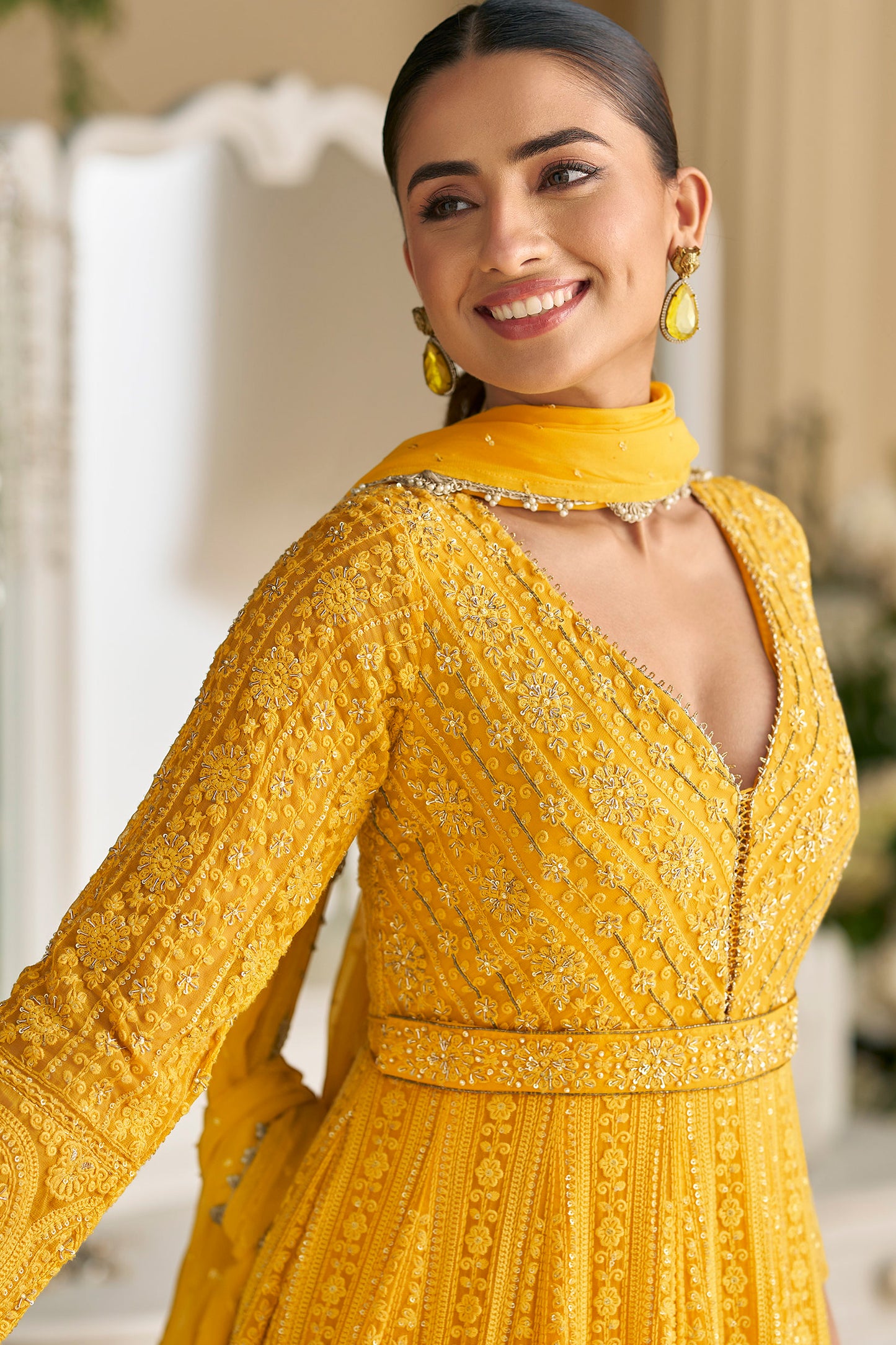 Mustard Yellow Heavy Embroidered Anarkali Suit with Dupatta