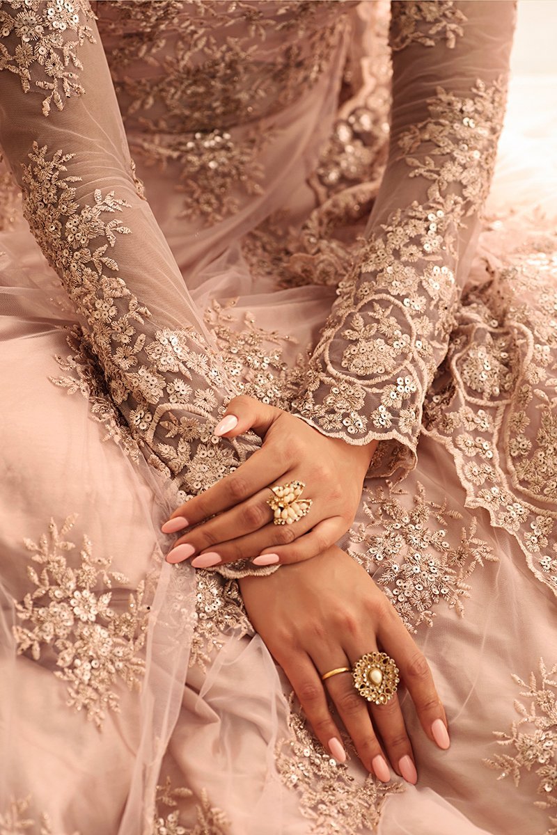 Peach Heavy Embroidered Net Party Wear Anarkali Suit