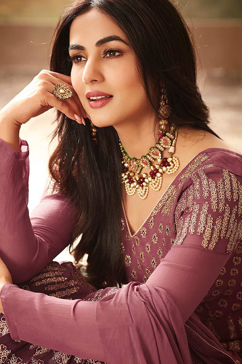 Purple Wine Embroidered And Shaded Party Wear Anarkali Suit
