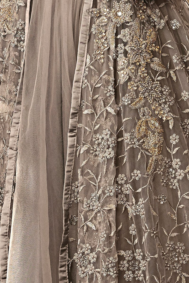 Grey Net Embroidered Party Wear Anarkali Suit