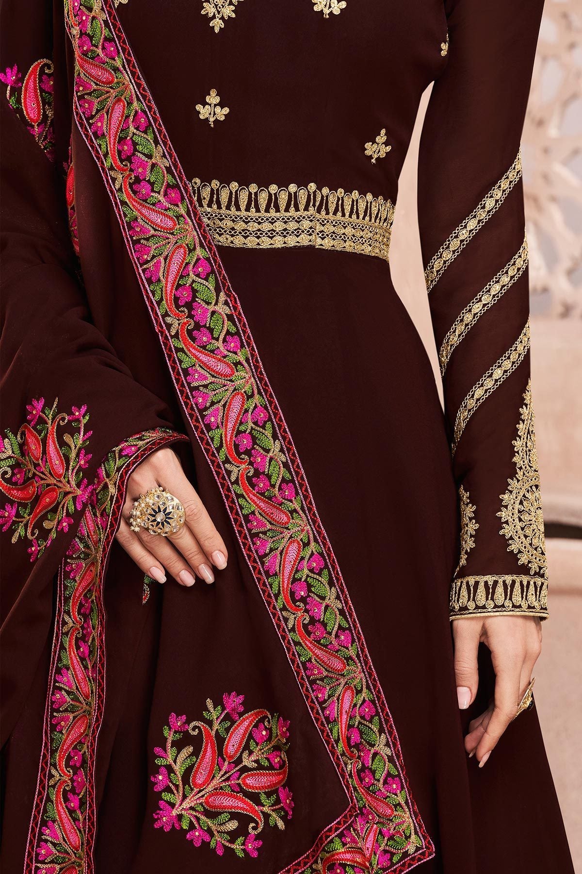 Bulgarian Rose Brown Georgette Anarkali suit