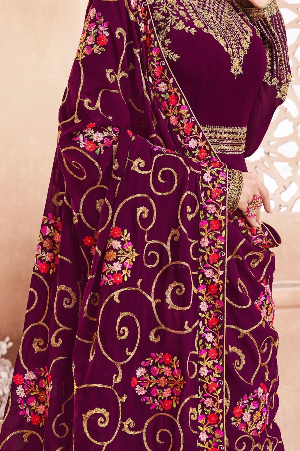 Mauve Purple Anarkali suit in pure Georgette fabric