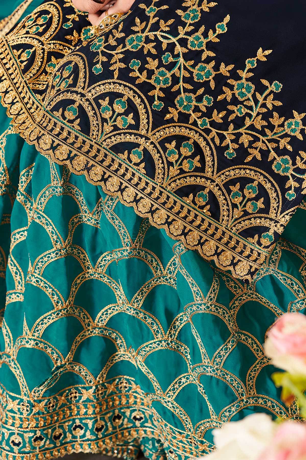 Berry Blue and Sapphire Blue Red Georgette Sharara Suit