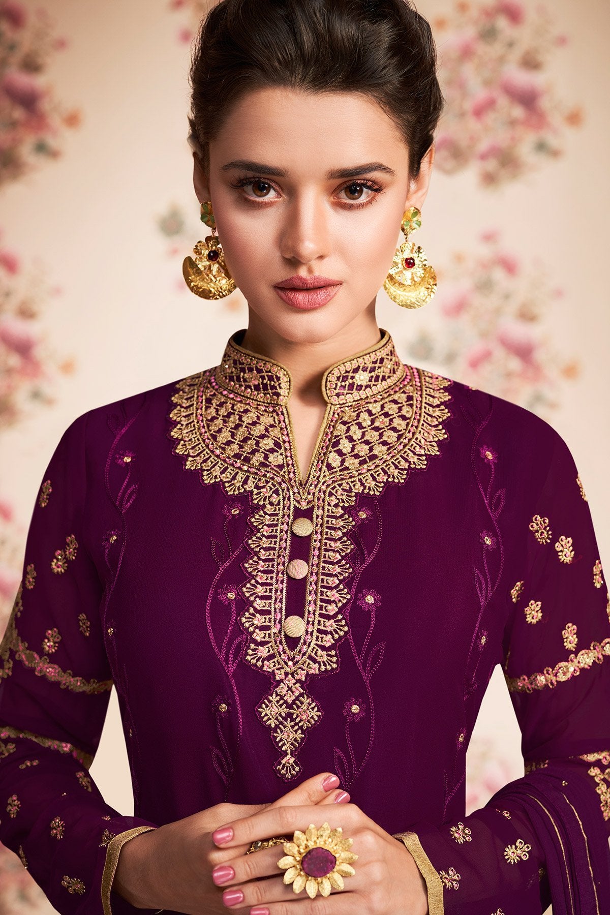 All Purple Georgette Sharara Suit and Dupatta