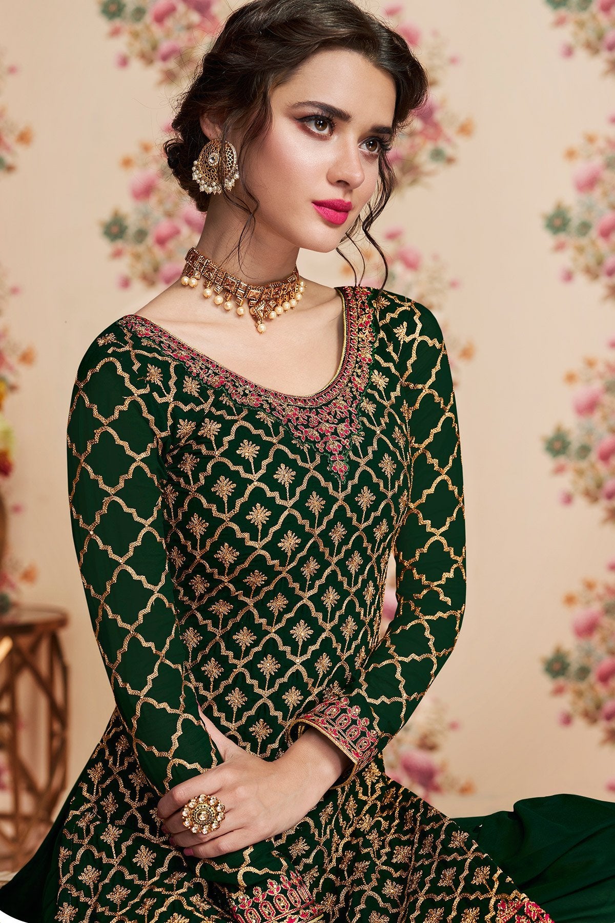 Green Partywear Designer Gharara Suit