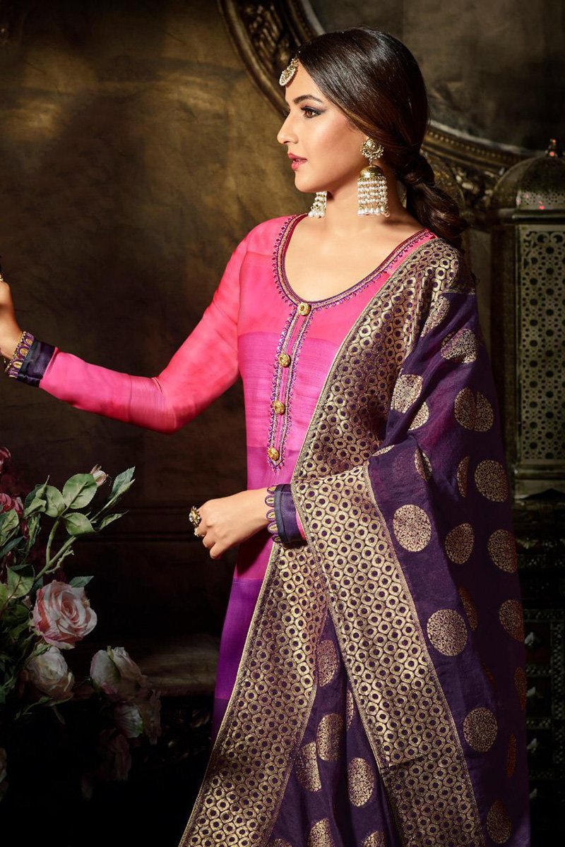 Pink and Purple Multi-shaded Party Wear Suit With Palazzo
