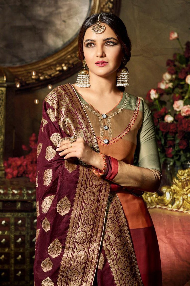 Purple Multicolored Party Wear Suit With Palazzo