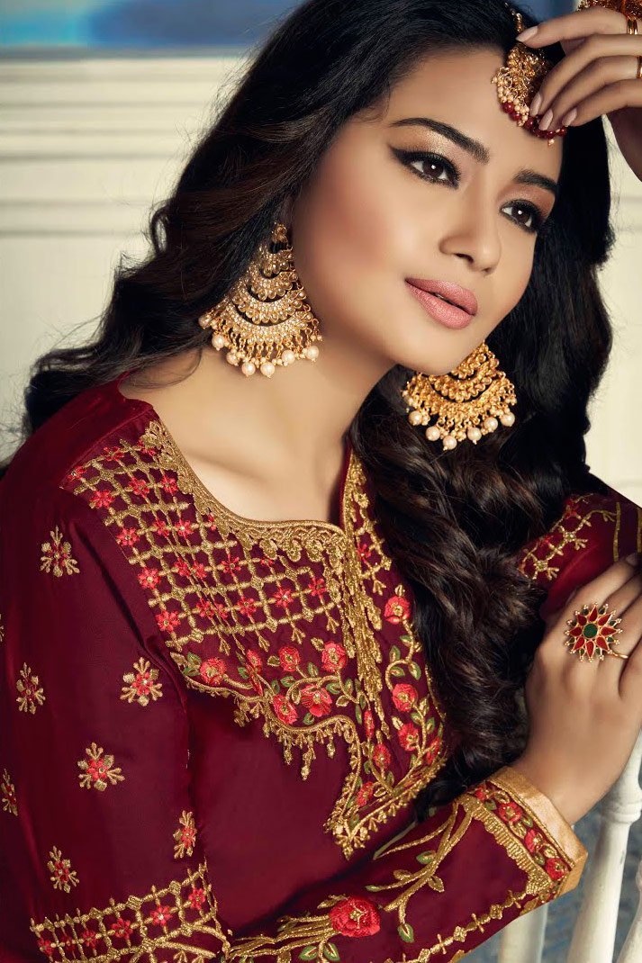 Maroon And Gold Embroidered Sharara Suit