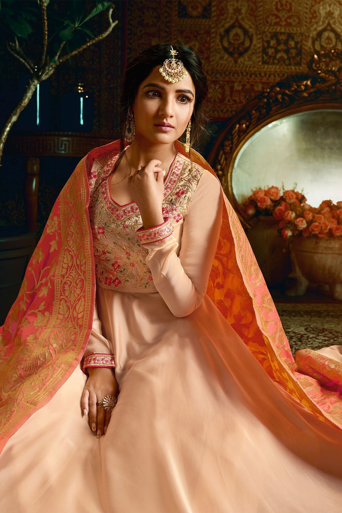 Baby Pink Georgette Satin Party Wear Anarkali Suit