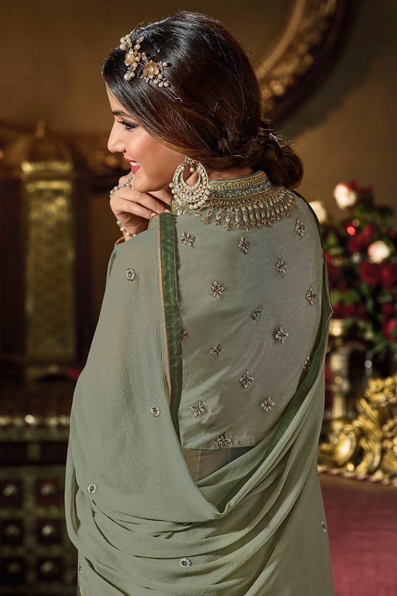 Grey Heavy Net Party Wear Anarkali Suit