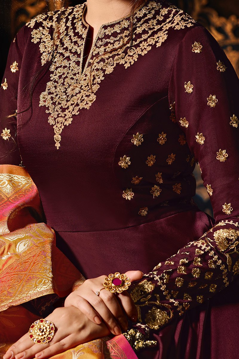 Magenta Sartin Georgette Floor length Anarkali Suit