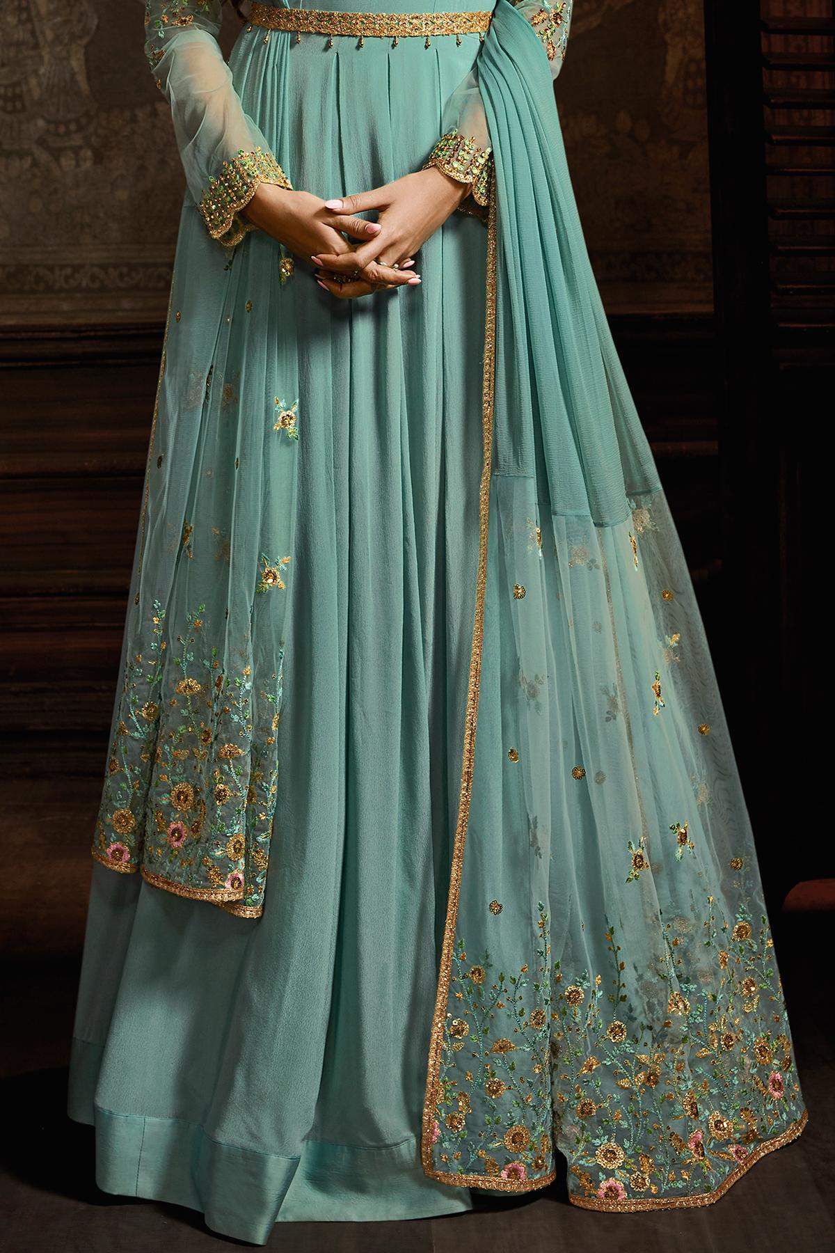 Arctic Blue Designer Net Anarkali Suit