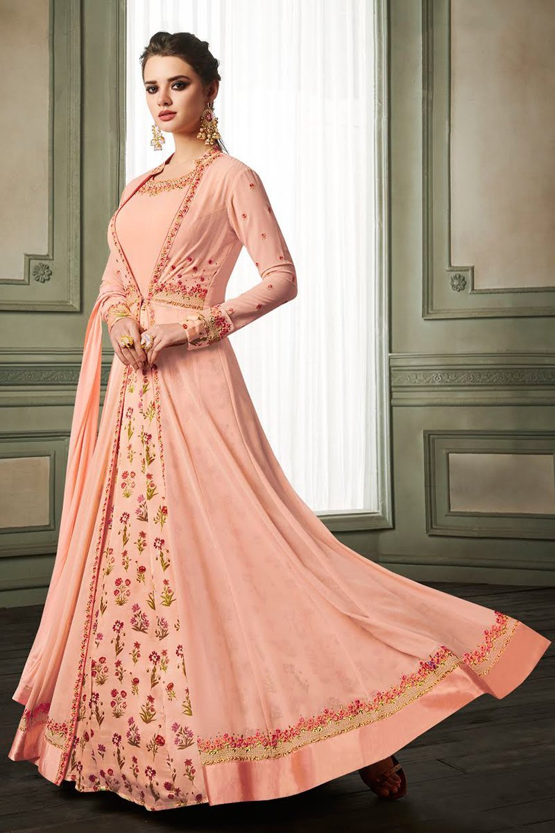Peach Georgette Party Wear Anarkali Suit