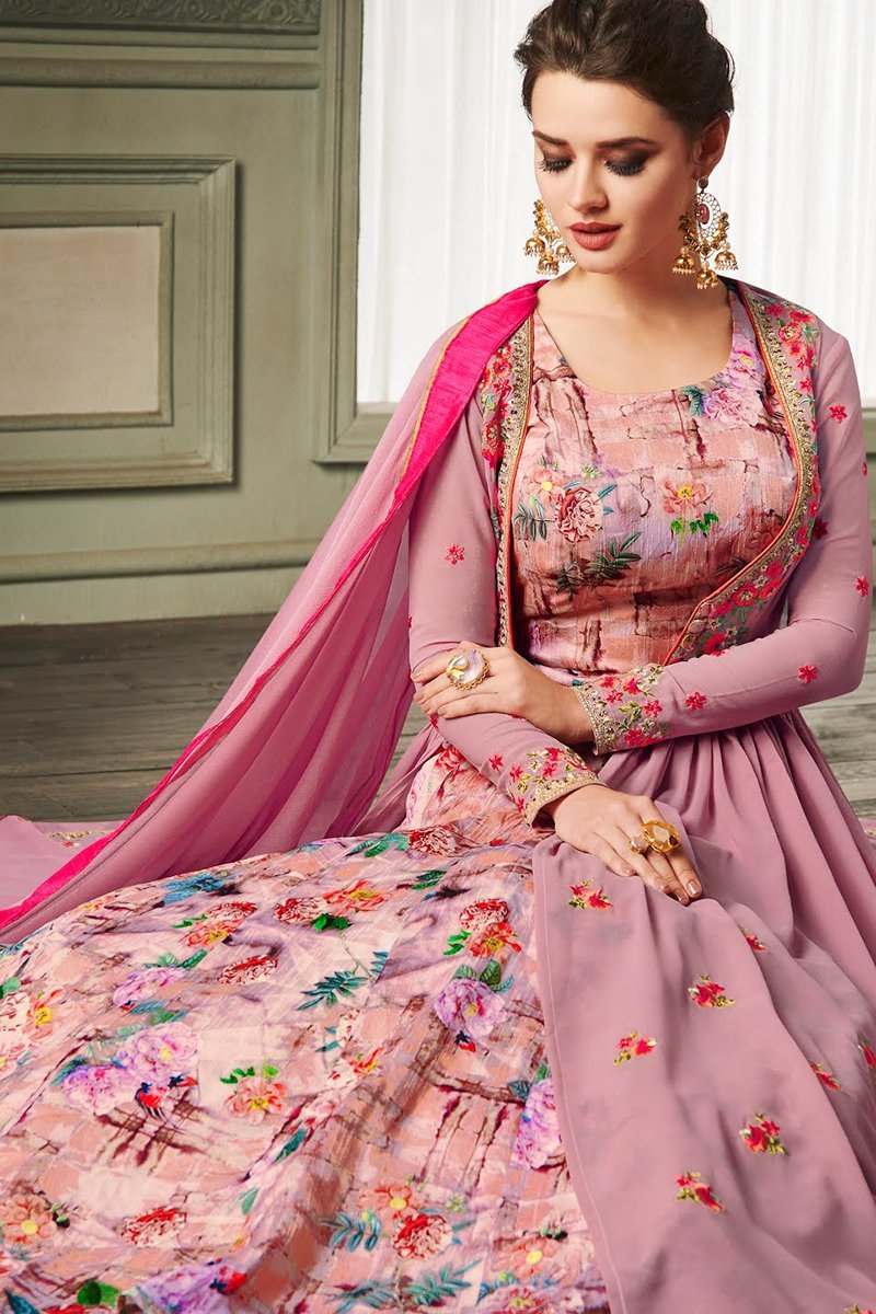 Orchid Georgette Party Wear Anarkali Suit