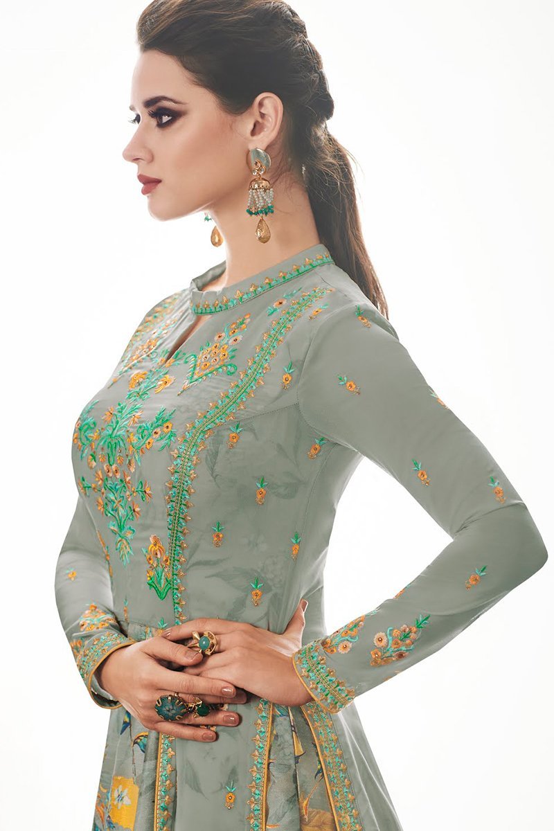 Grey Georgette Party Wear Anarkali Suit