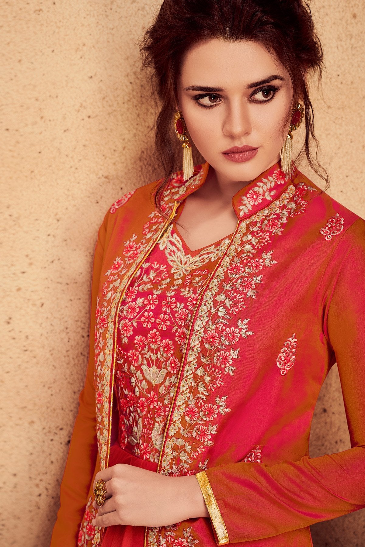 Crimson Red Party Wear Silk Anarkali Suit