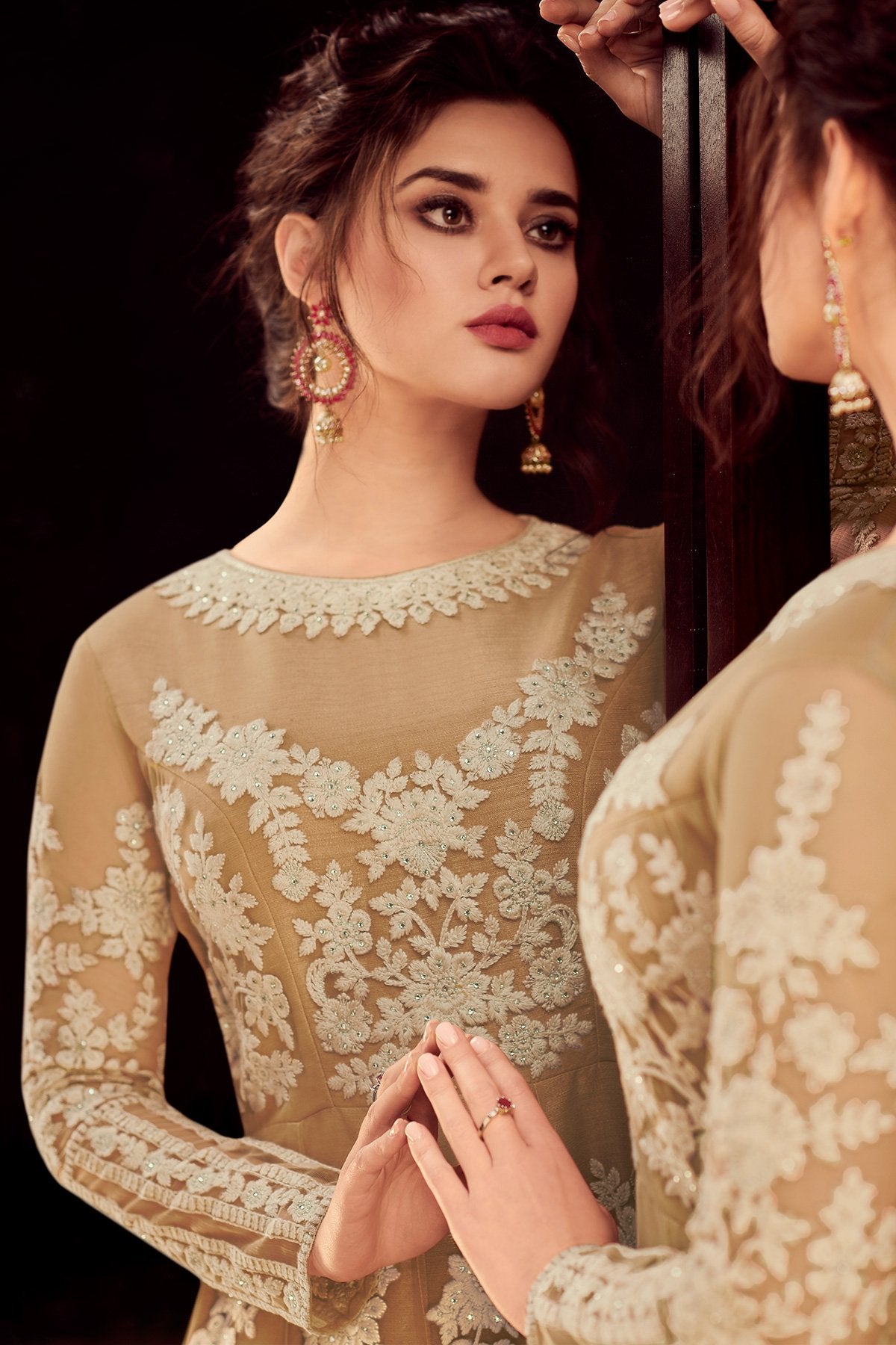 Brass Brown Party wear Silk Anarkali Suit