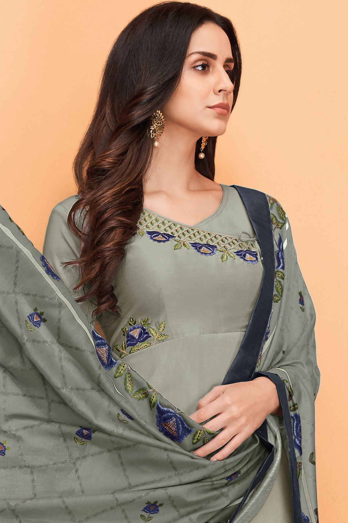 Ash Grey Maslin Designer Palazzo Suit