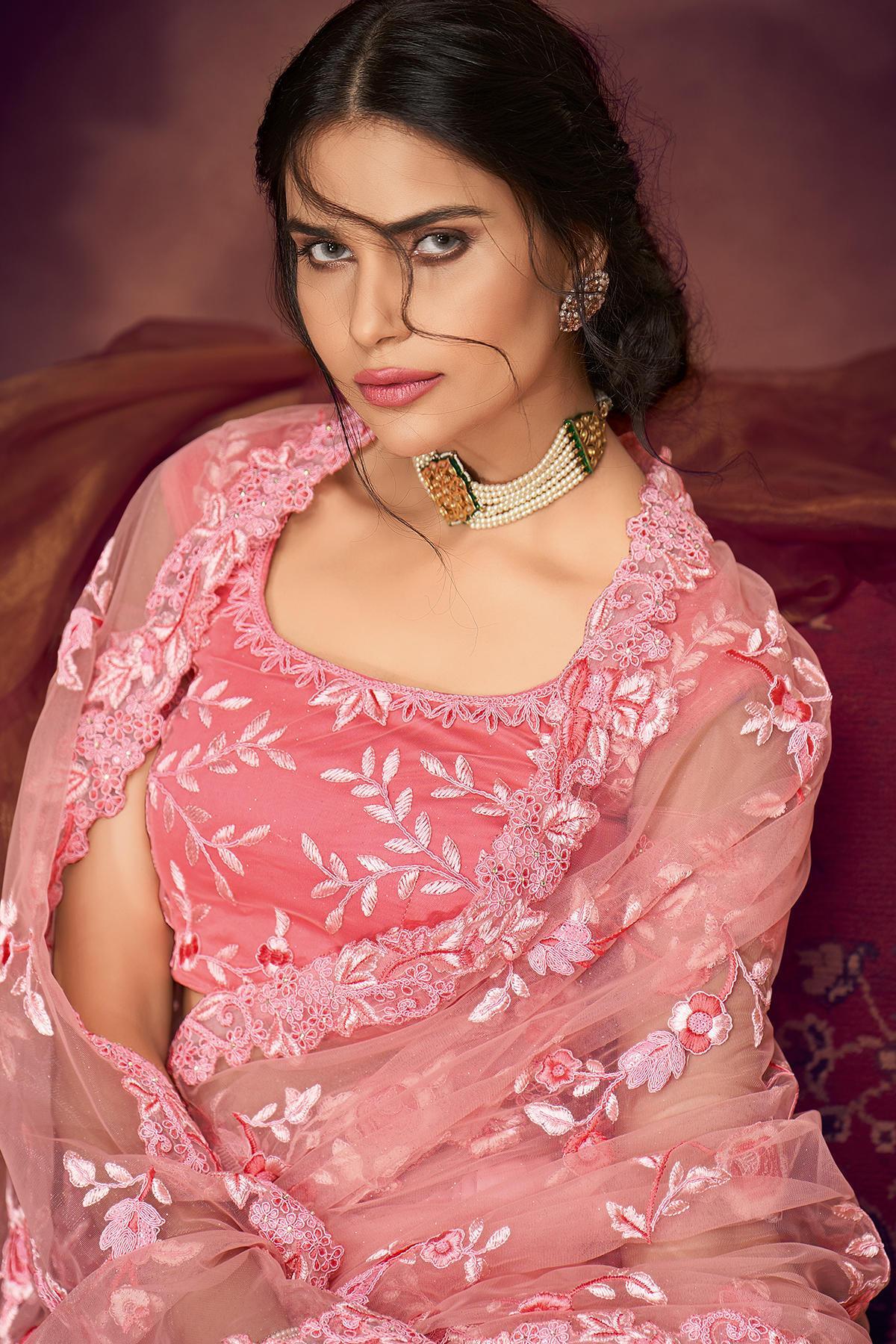 Baby Pink Designer Fancy Fabric Saree