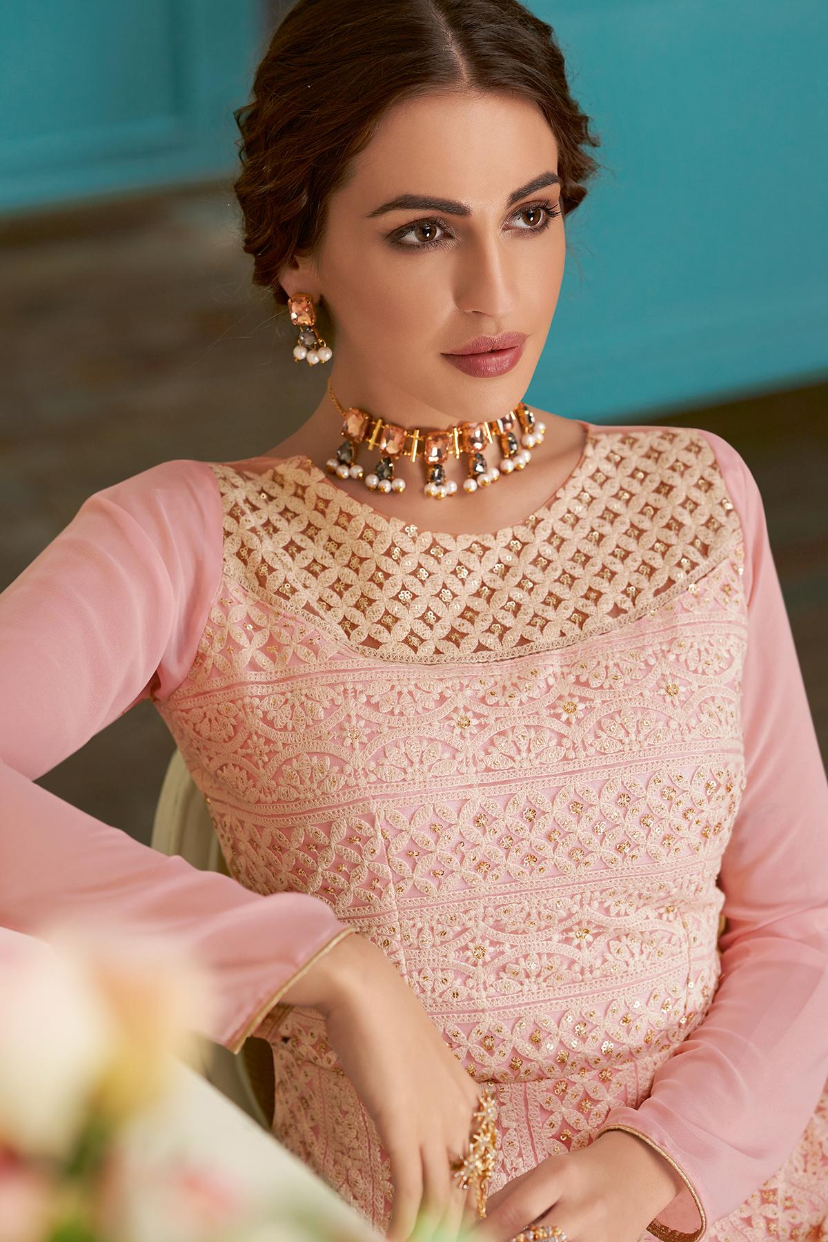 Baby Pink Designer Georgette Anarkali Suit