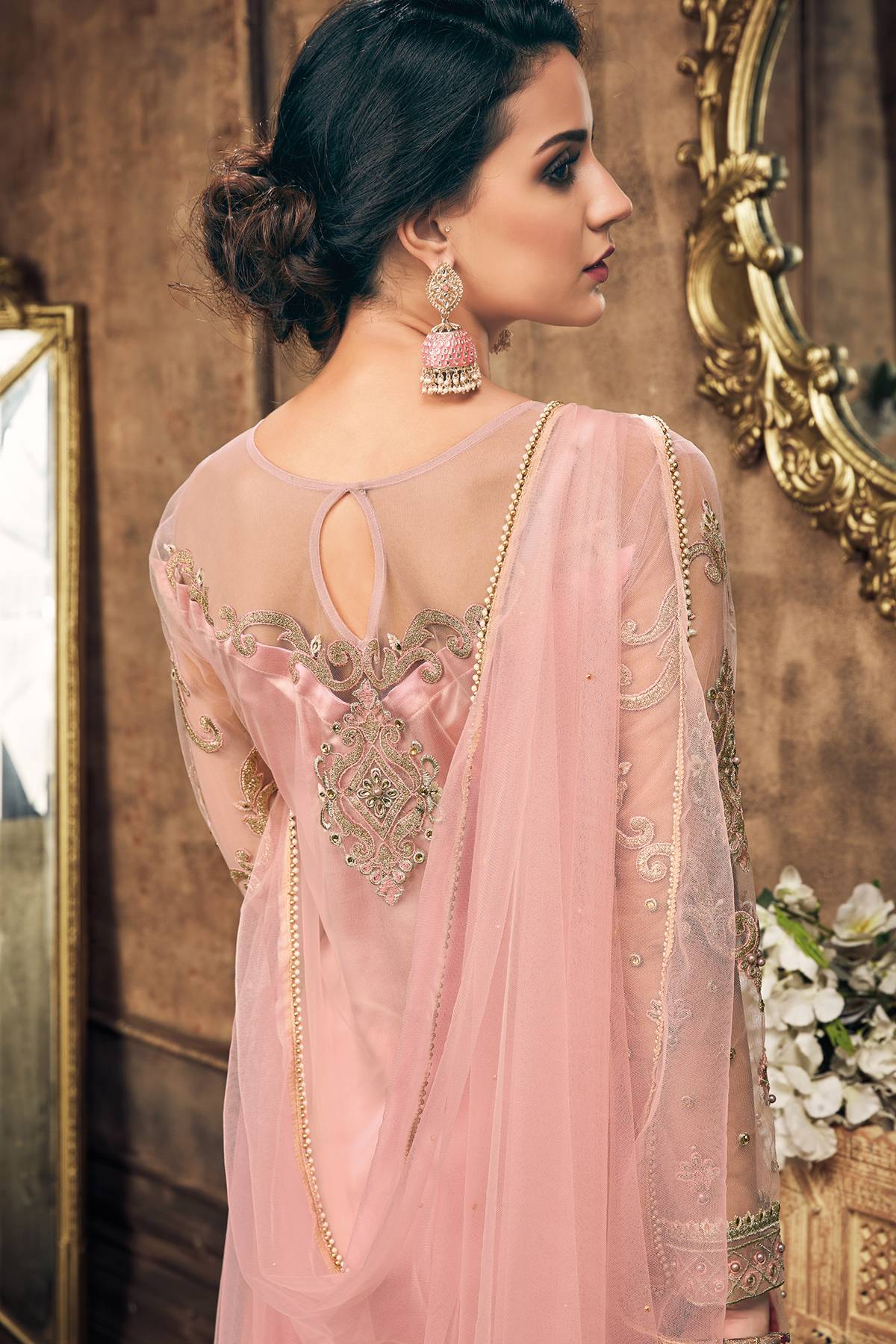 Baby Pink Designer Straight Suit