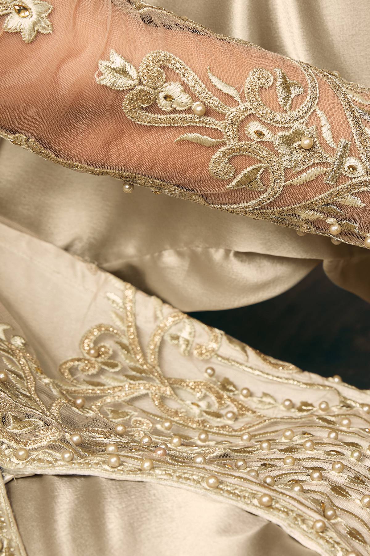 Beige Net Designer Straight Suit