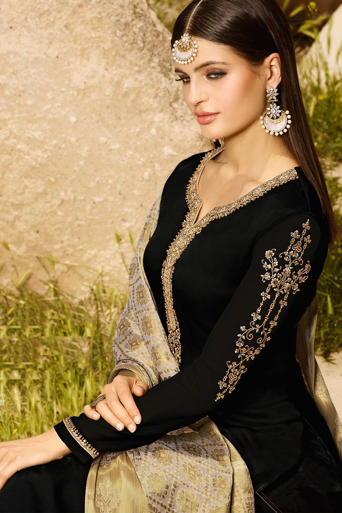 Black Designer Georgette Palazzo Suit