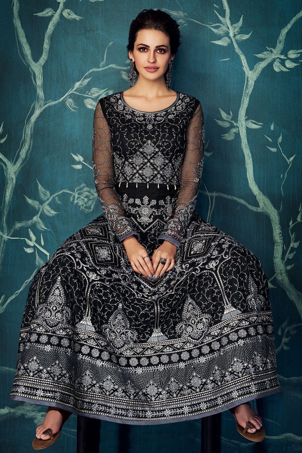 Black Embroidered Party Wear Anarkali Suit