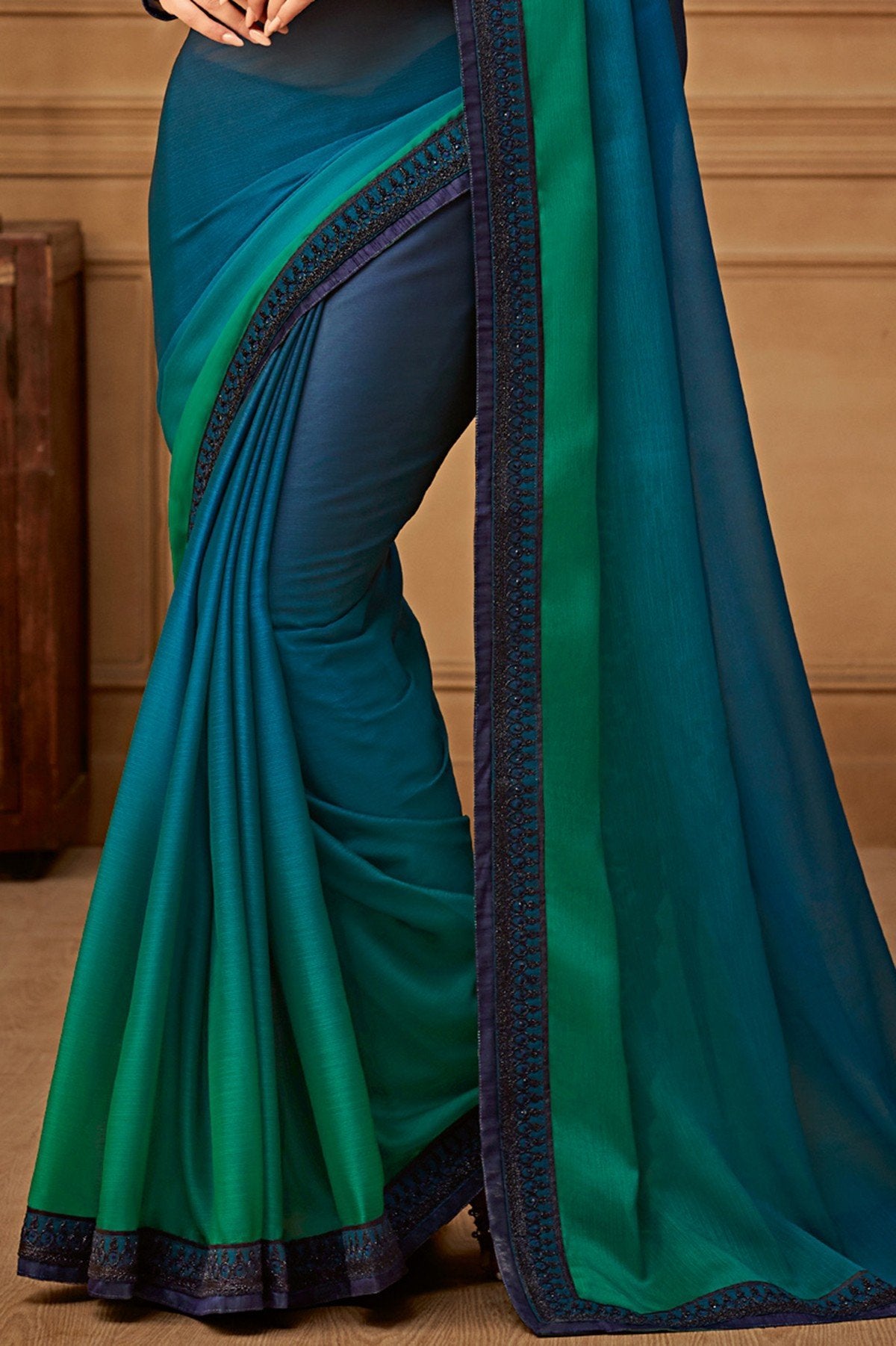 Blue Designer Party Wear Chiffon Sari