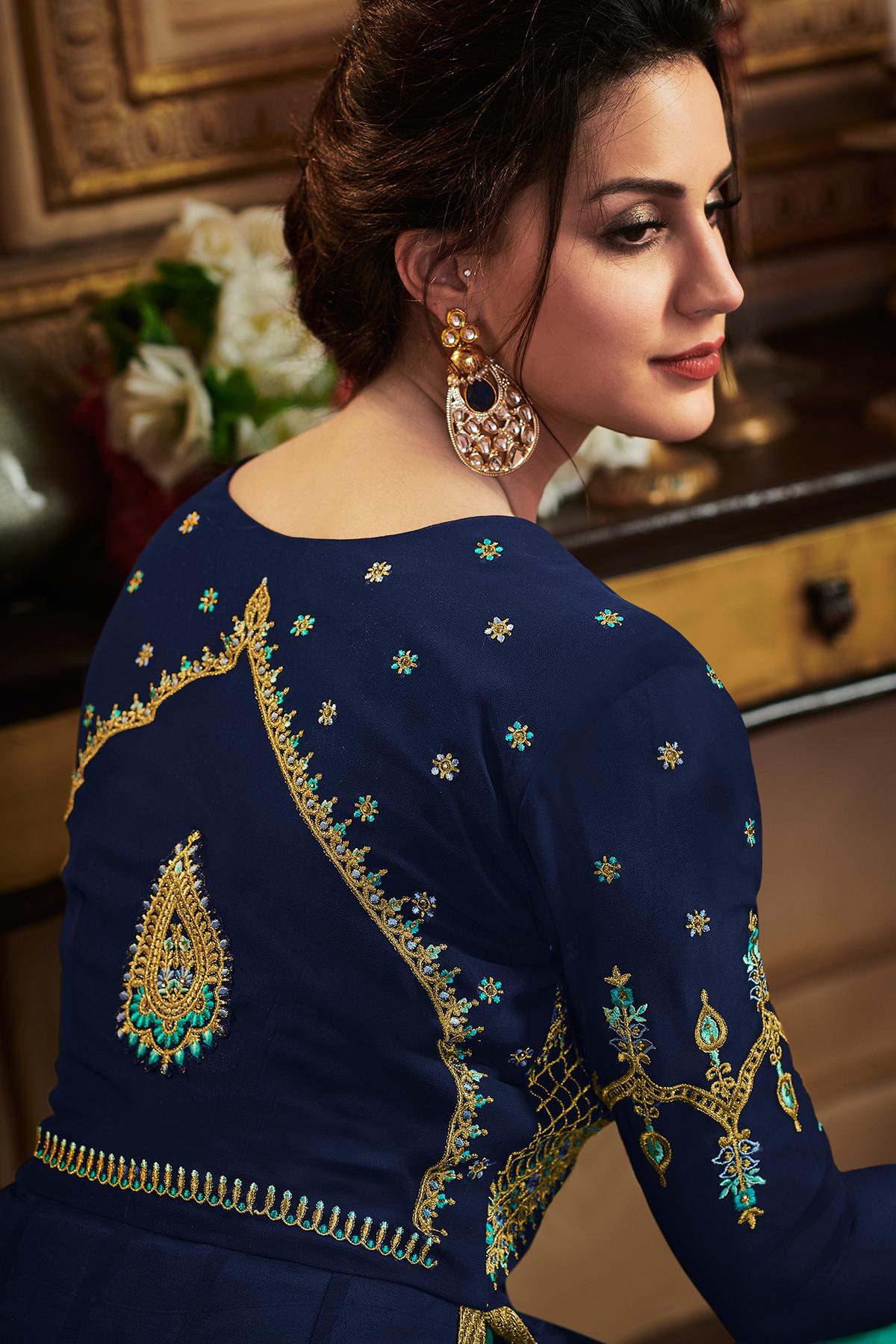 Blue Georgette Lehenga Style Suit