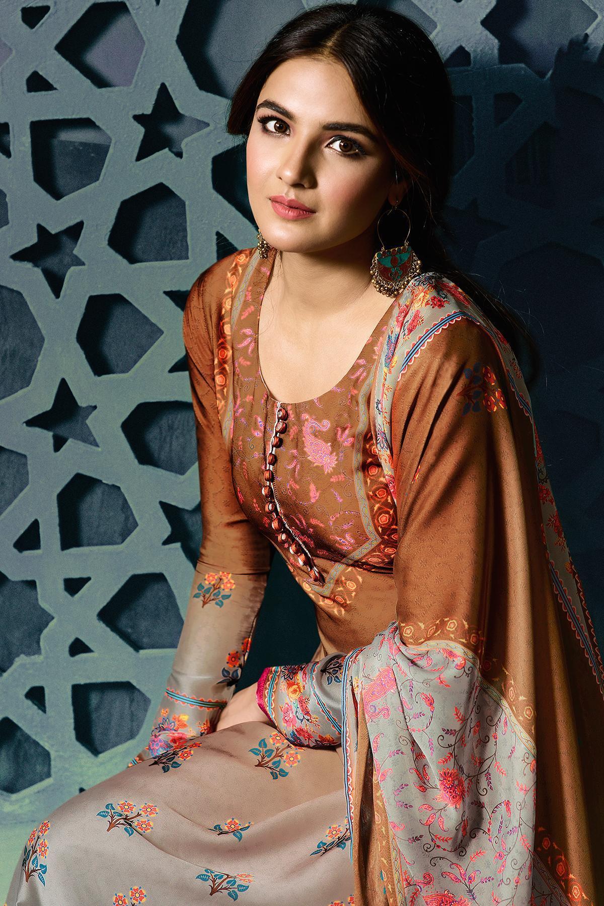 Brown and Grey Georgette Sharara Suit