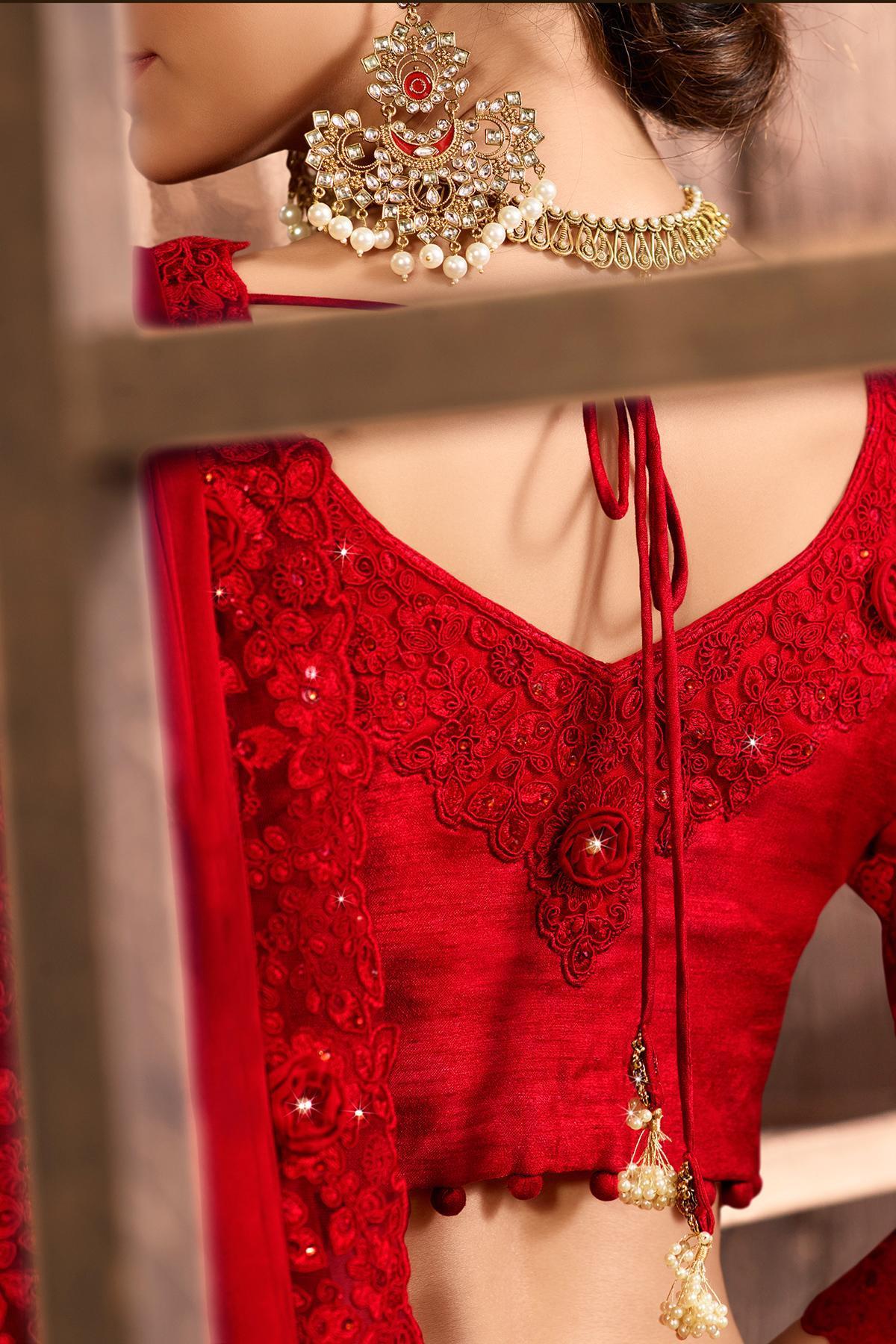 Candy Red Designer Party Wear Silk Sari