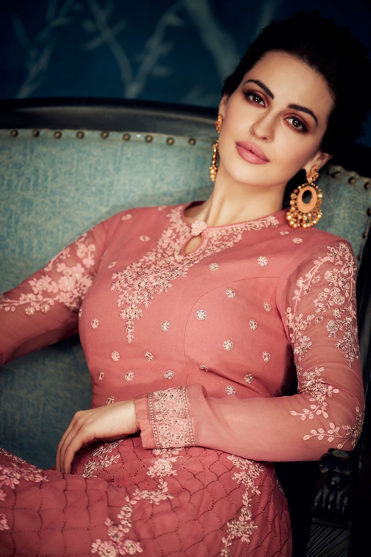 Carrot Embroidered Party Wear Anarkali Suit