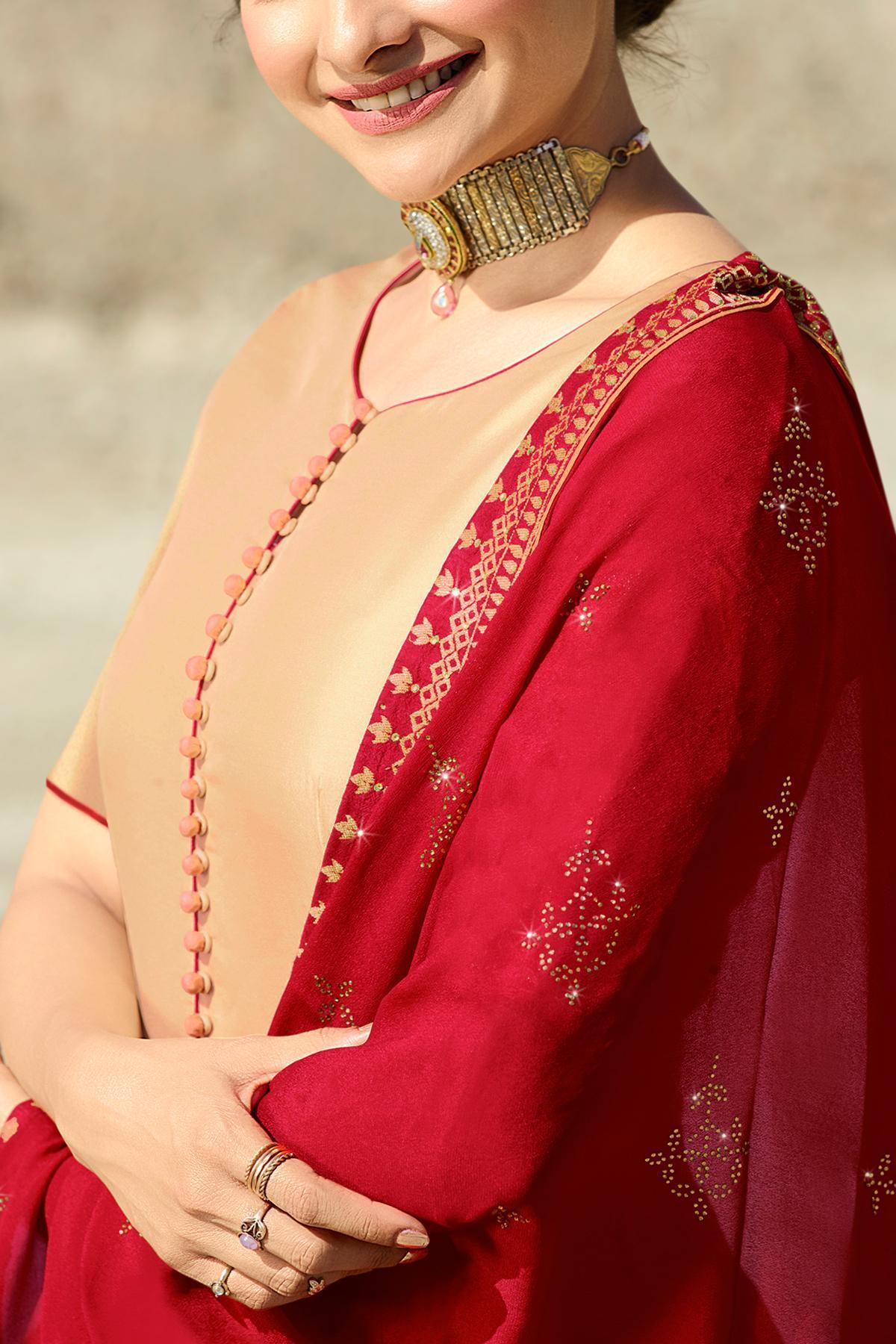 Cream and Peach Embroidered Designer Anarkali Suit
