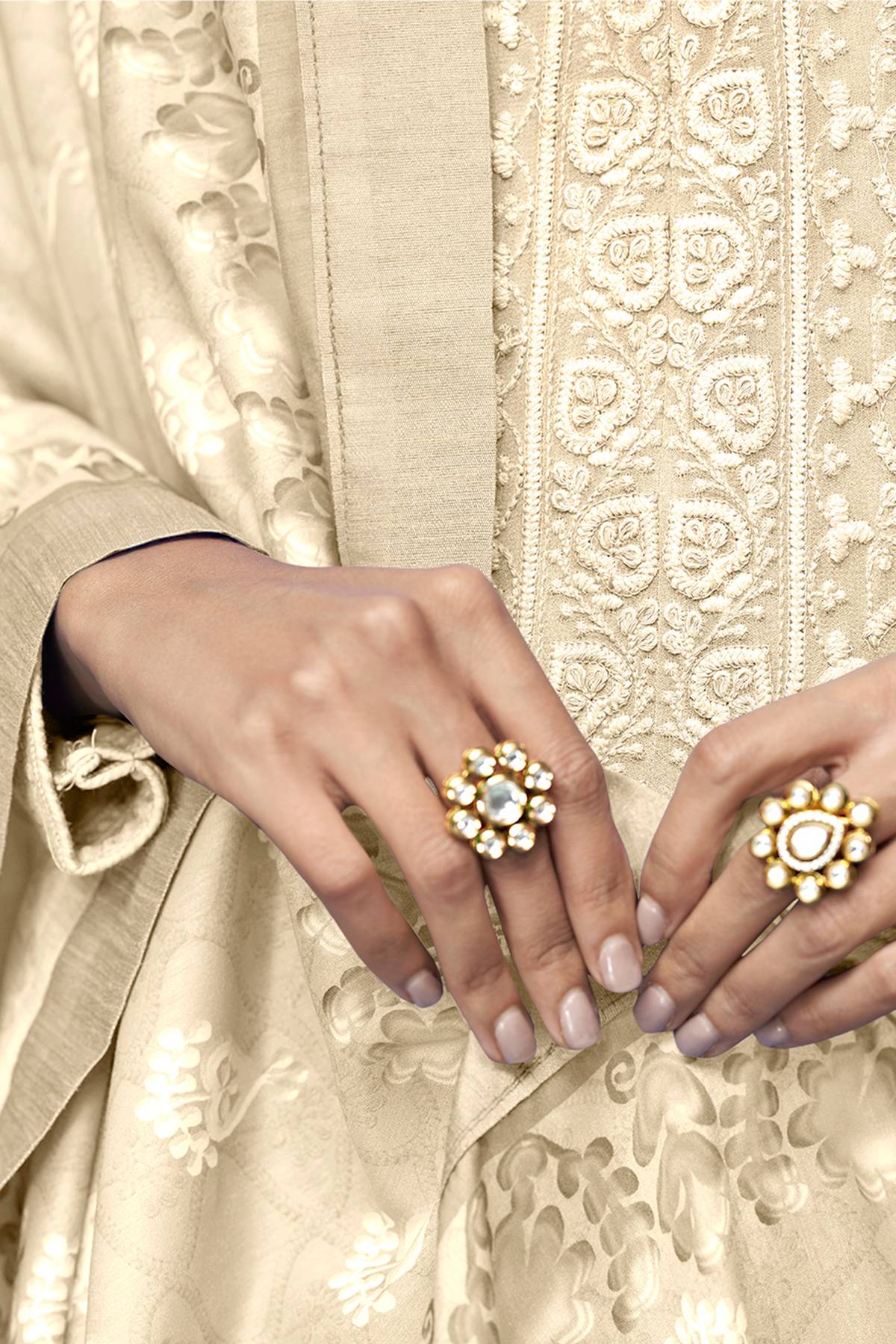 Cream Georgette Lakhnavi Straight Suit