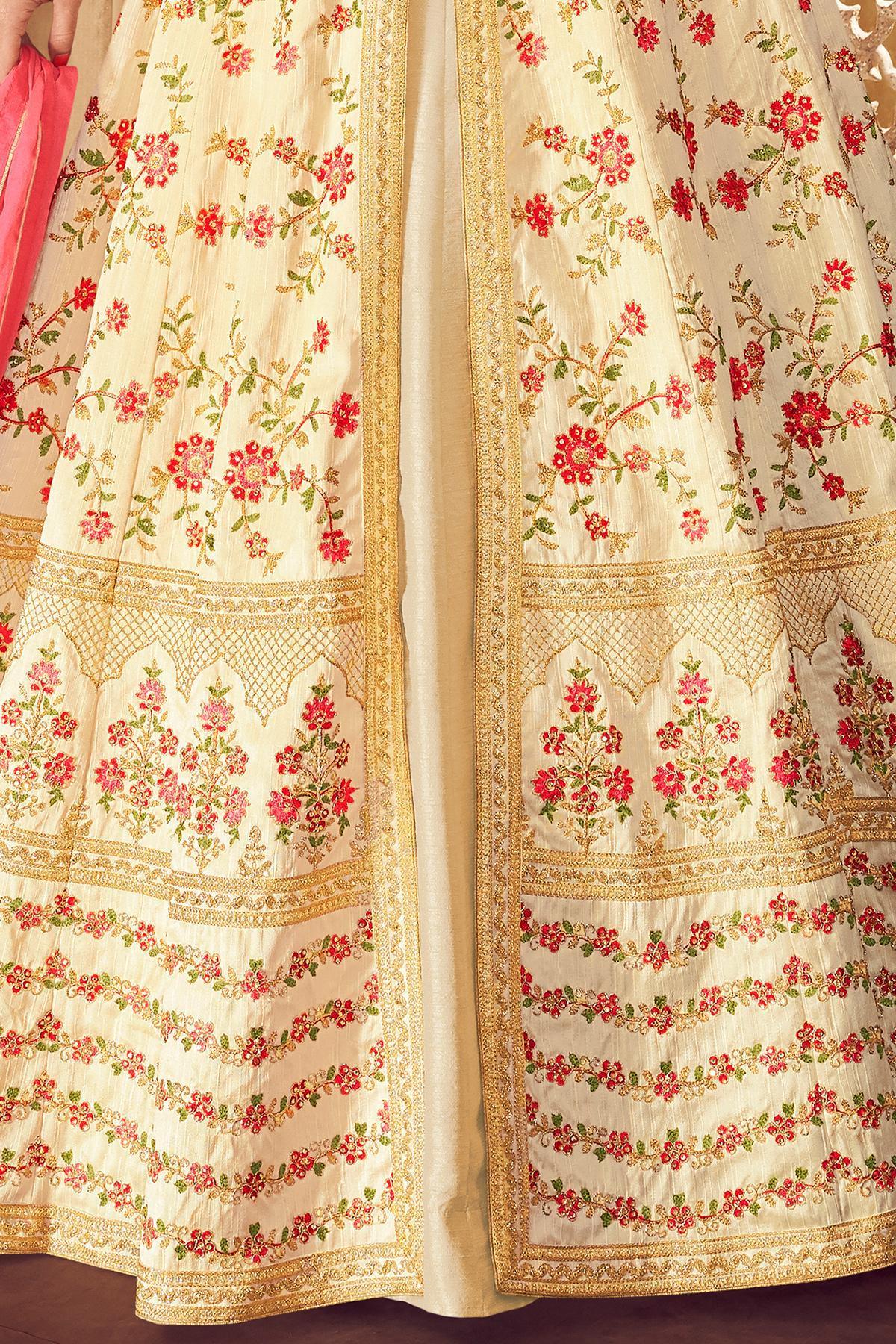 Cream Silk Party Wear Anarkali Suit