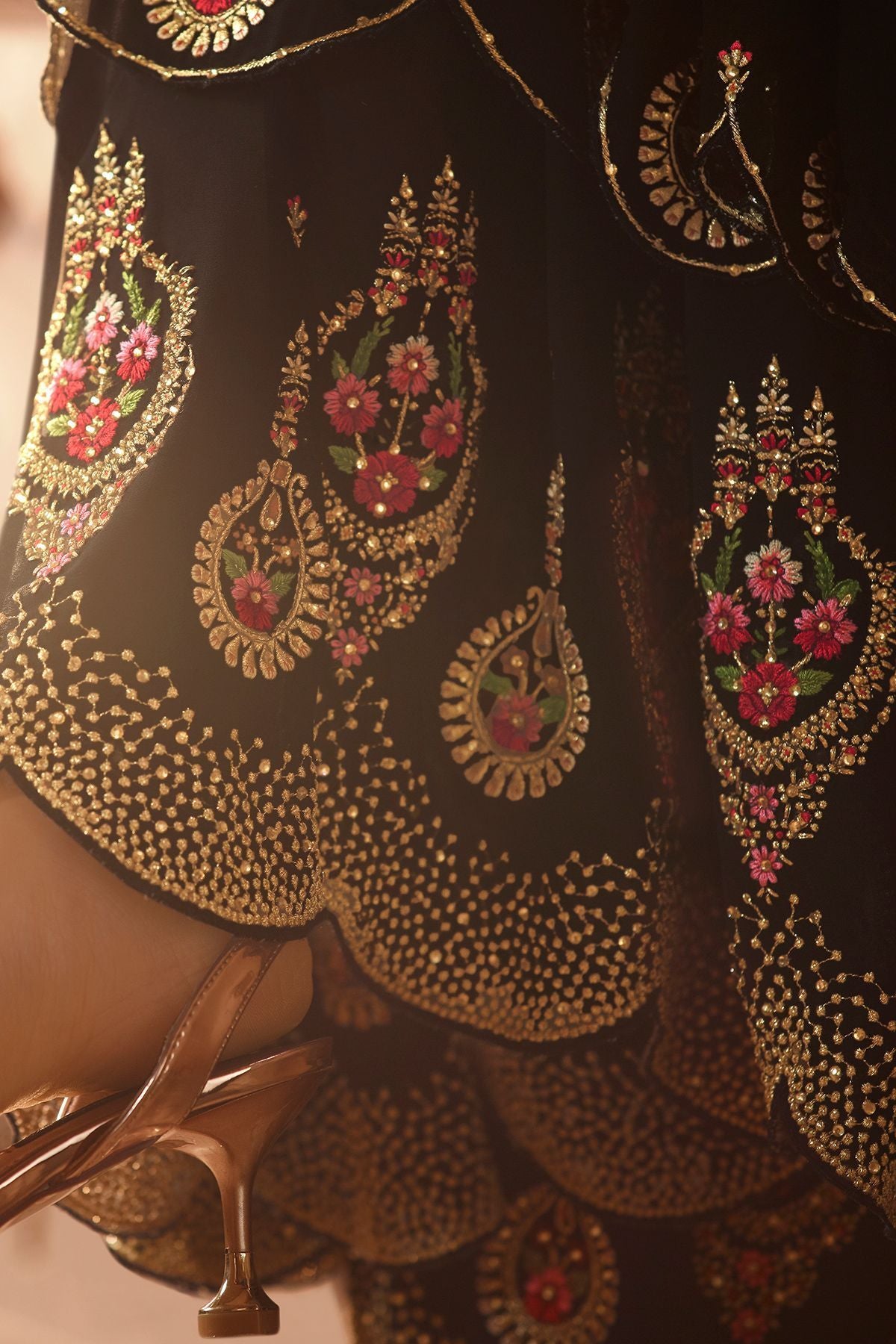 Dark Beige and Black Georgette Palazzo Suit