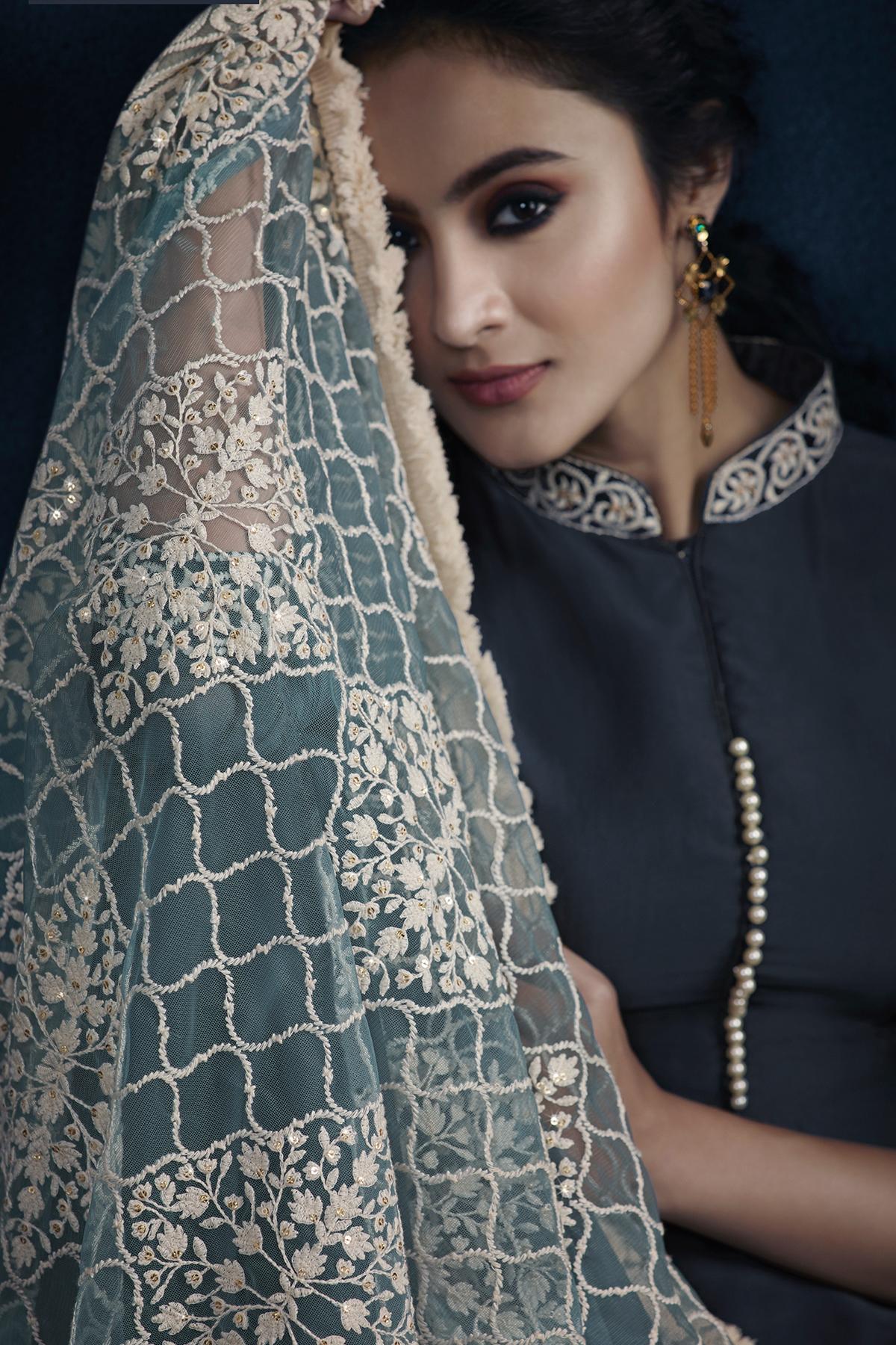 Dark Grey Designer Georgette Gown