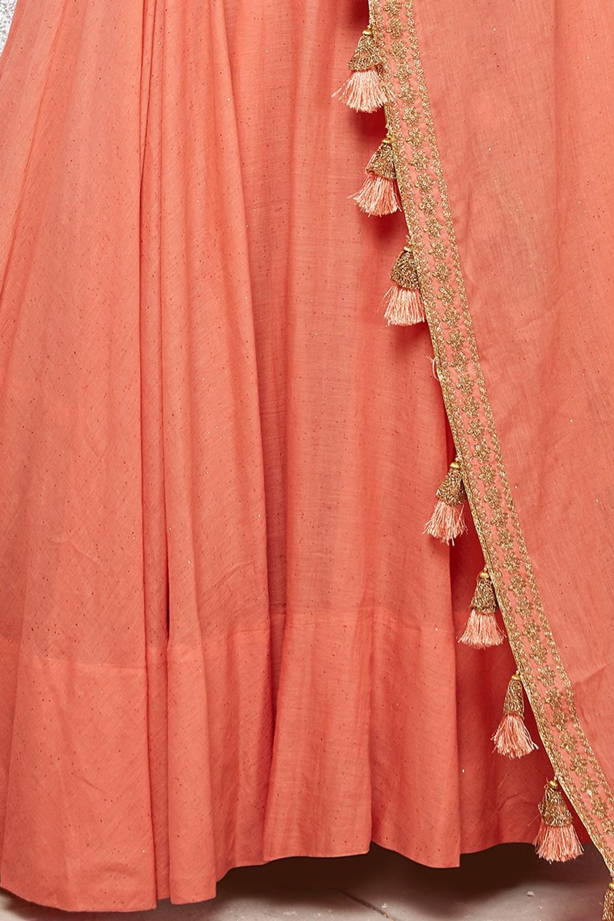 Dark Peach Designer Cotton Maslin Gown