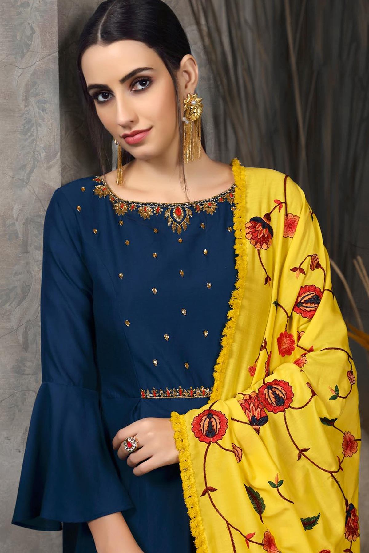 Denim Blue Cotton Designer Gown