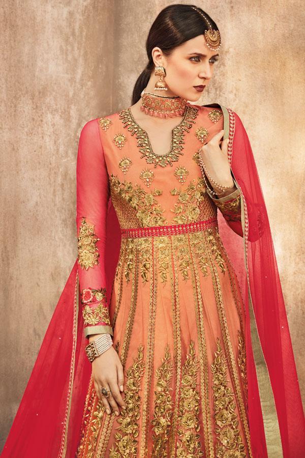 Red and Golden Party wear Anarkali Suit