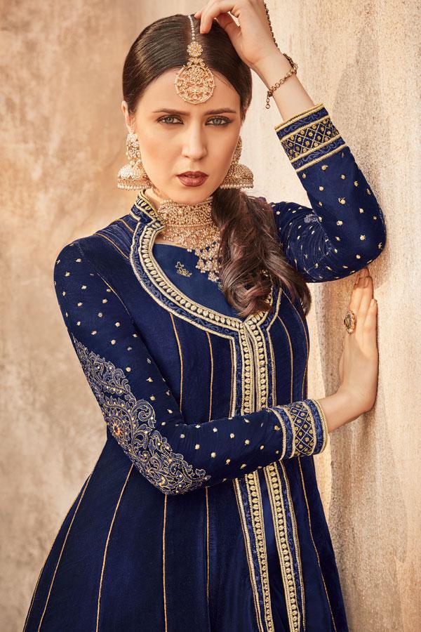 Royal-Blue and Golden Party wear Anarkali Suit