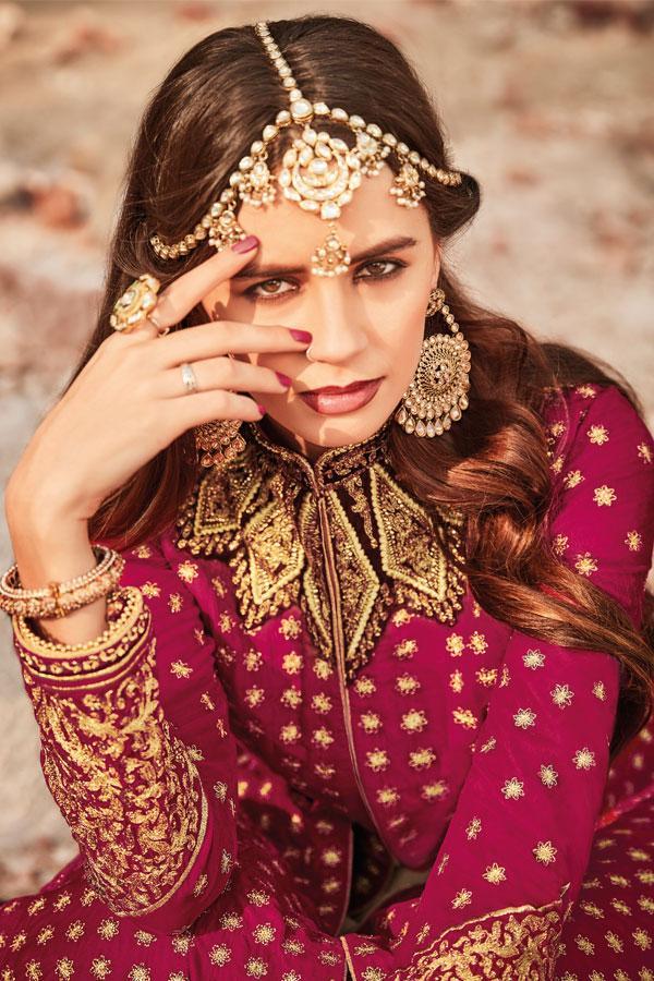 Magenta Party wear Anarkali Suit with net duppatta