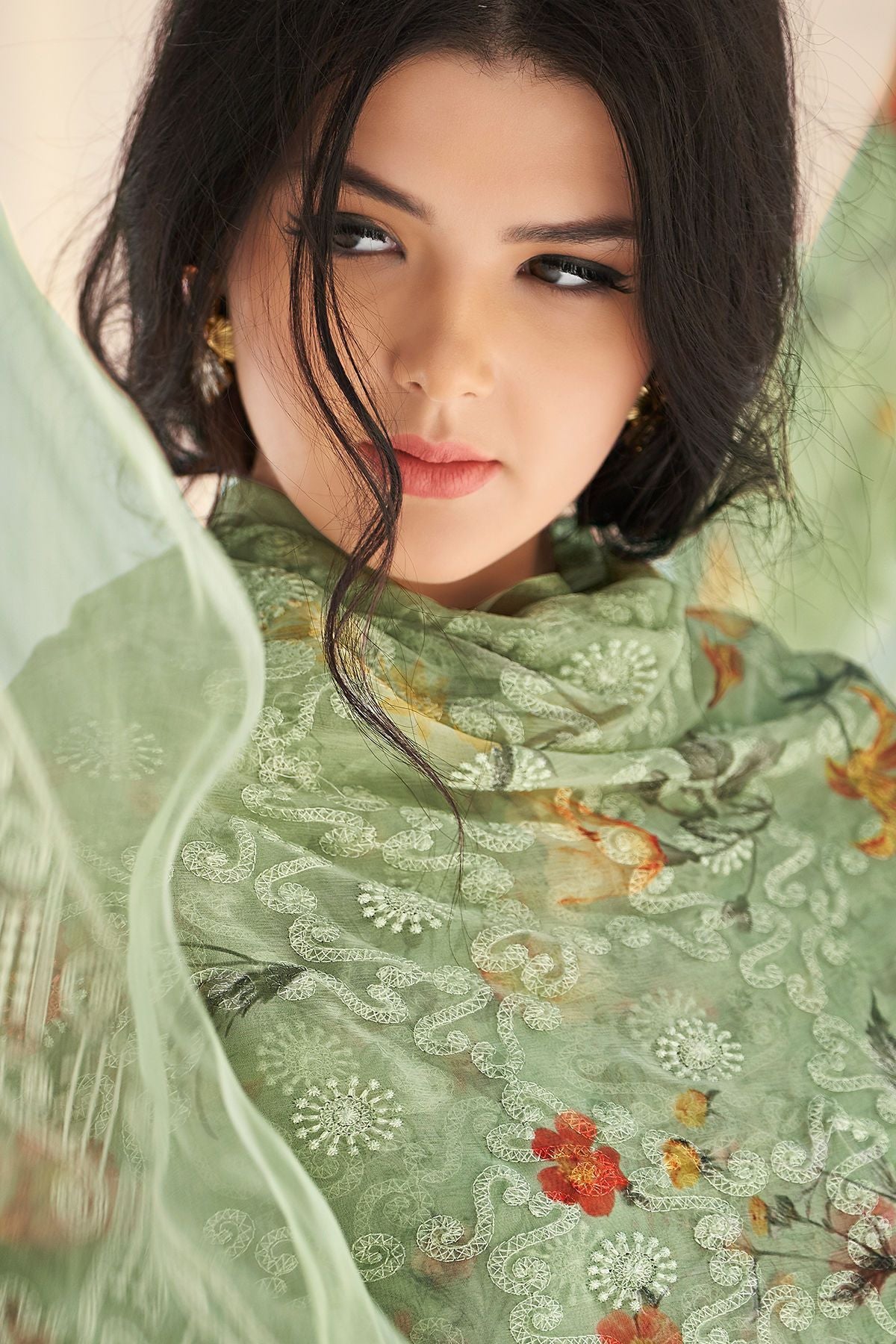 Fern Green Cotton casual Wear Straight Suit