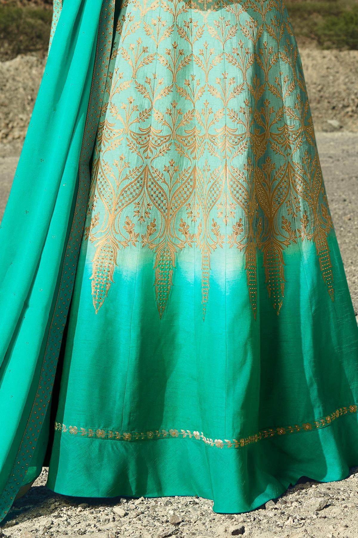 Firozi Embroidered Designer Anarkali Suit
