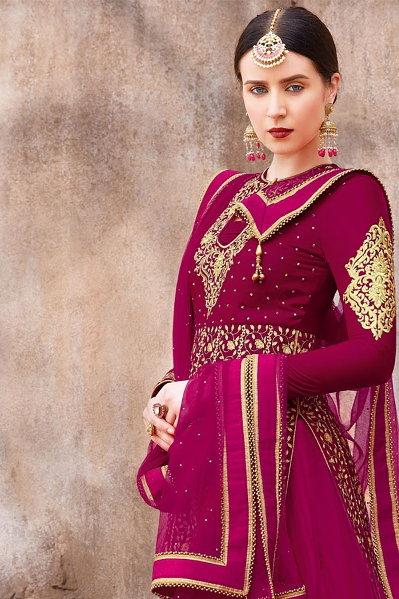 Magenta Party Wear Anarkali Lehenga Style Suit