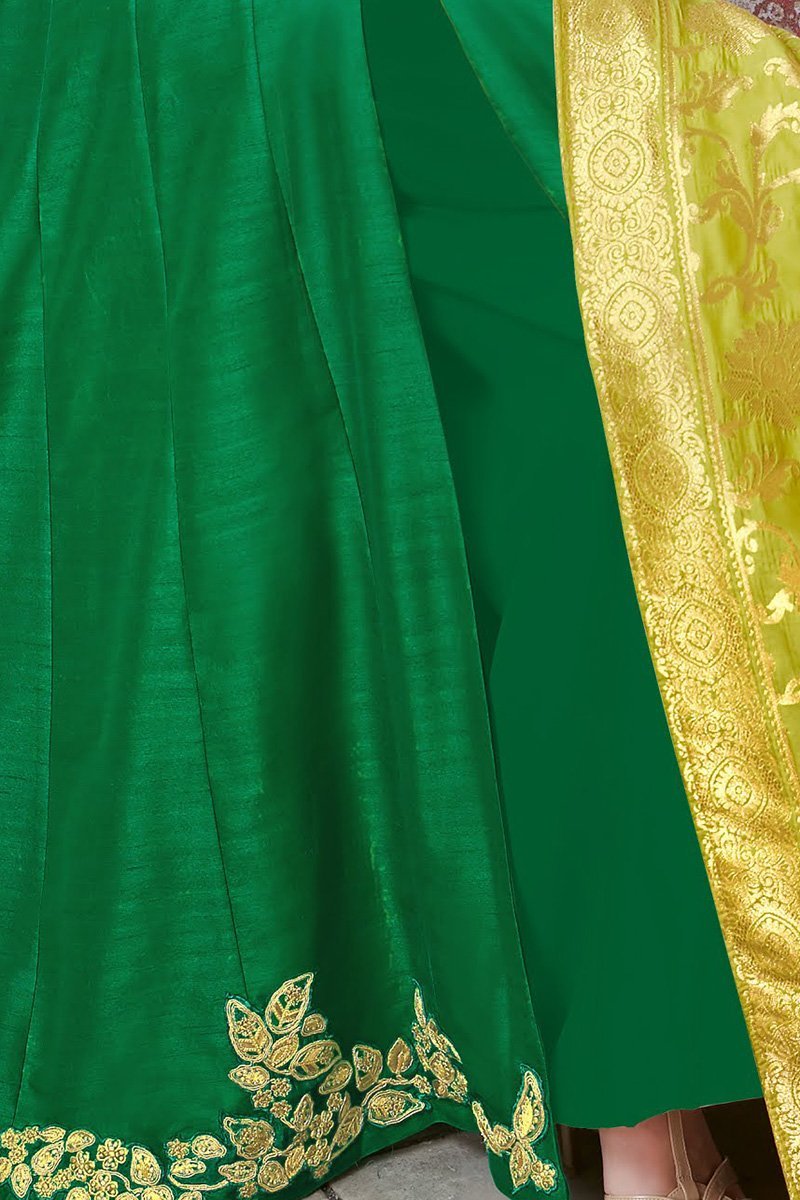 Attractive Dark Green Upada Silk Party Wear Anarkali Suit